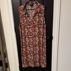 MSK Black Sleeveless Floral Shirt Dress with Multicolor Blooms